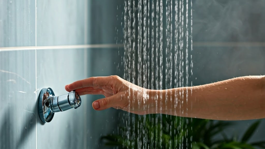 women turning on shower