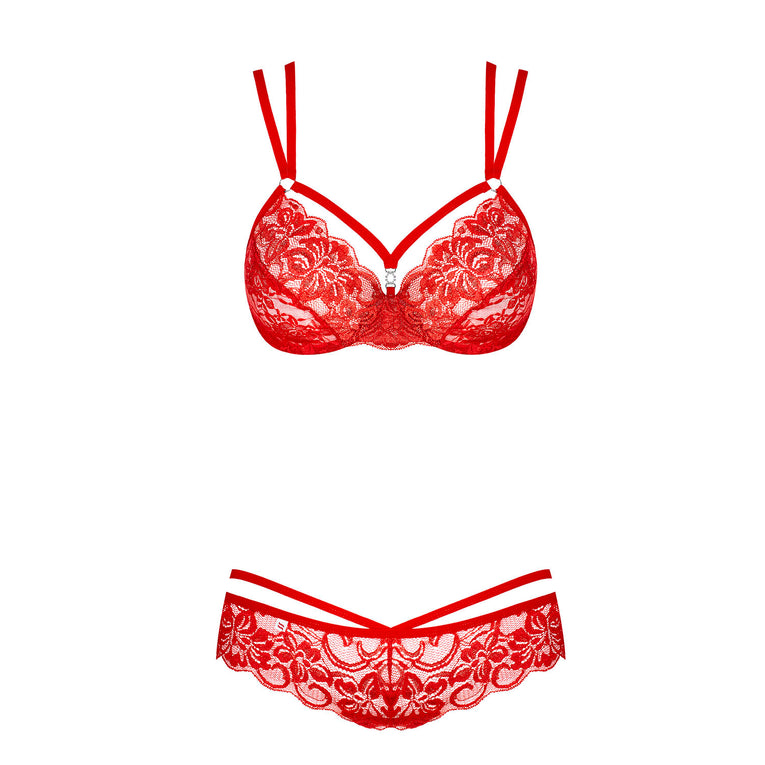 Obsessive Red Lace Bra And GString