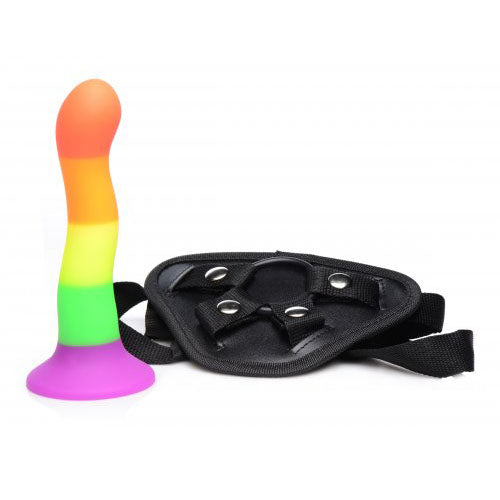XR Proud Rainbow Silicone Dildo with Harness