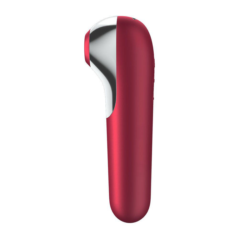 Red Dual Love Clitoral Massager with Satisfyer App Connectivity.