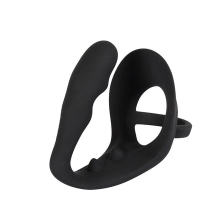 Velvet Cock Ring with Anal Plug Attachment - Black