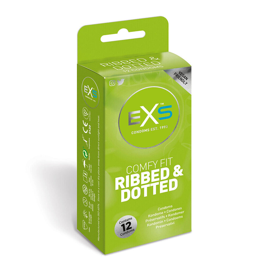 12 Pack EXS Ribbed and Dotted Condoms for Comfortable Fit