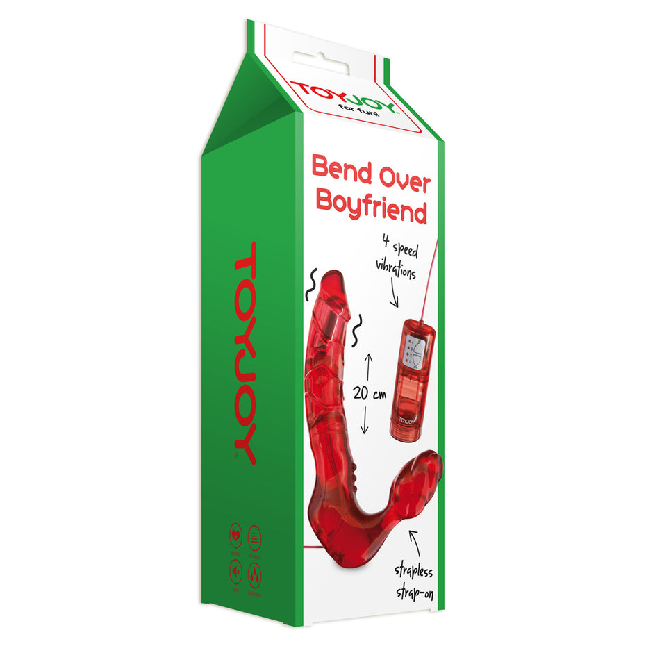 Red Strapless Strap On by ToyJoy Bend Over Boyfriend.