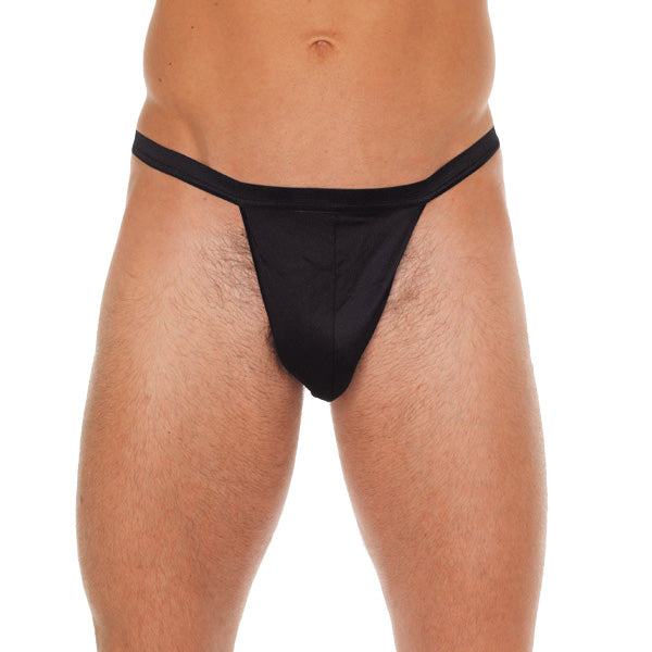 Black Straight G-String for Men with Pouch.