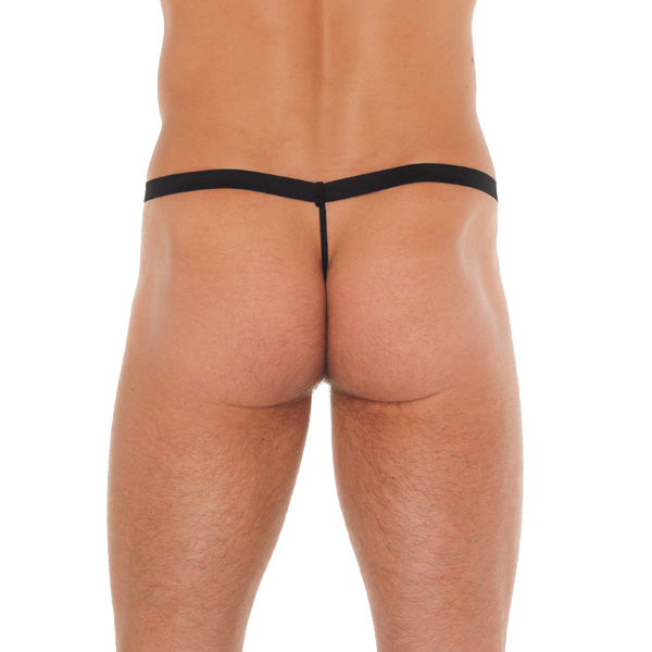 Mens Black G-String with Red Zipper Pouch