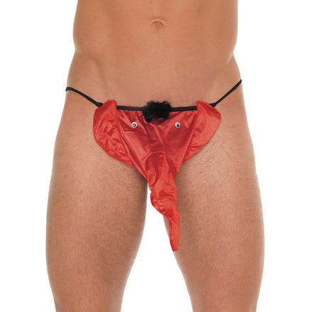 Black Men's G-String with Red Elephant Pouch.