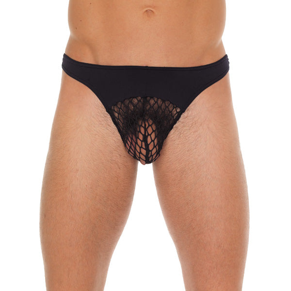 Black Men's G-String with Net Pouch.