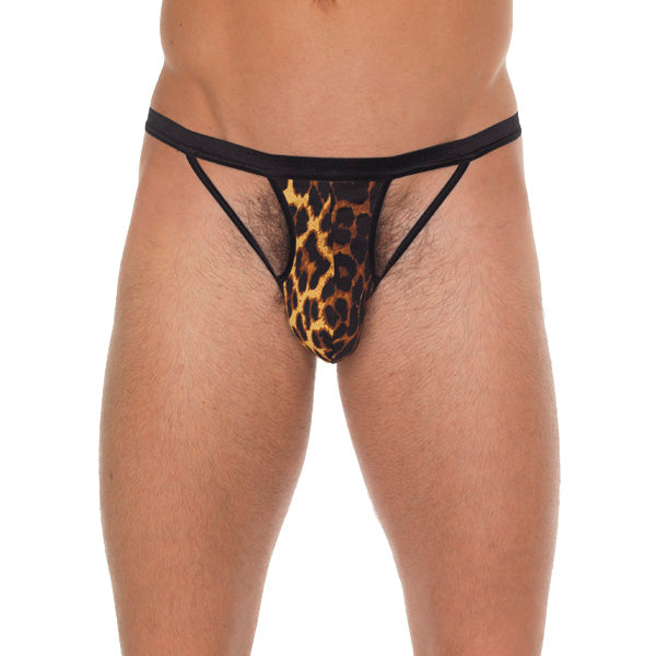 Animal Print Pouch Men's G-String with Black Straps.