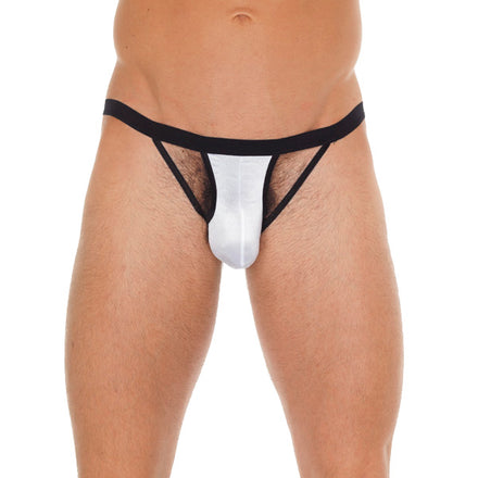 Black and White Men's G-String with Pouch.