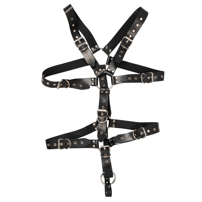Adjustable Leather Harness with Cock Ring for Men