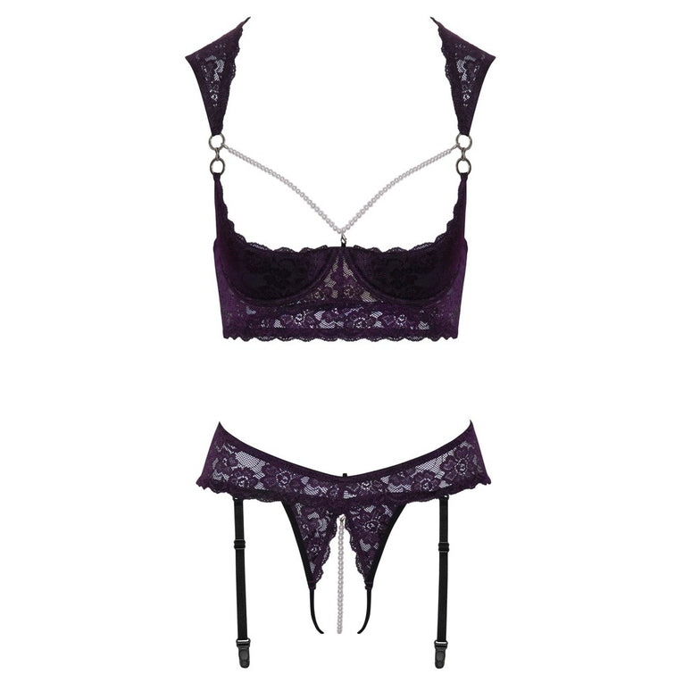 Bra Set with Cupless and Crotchless Design