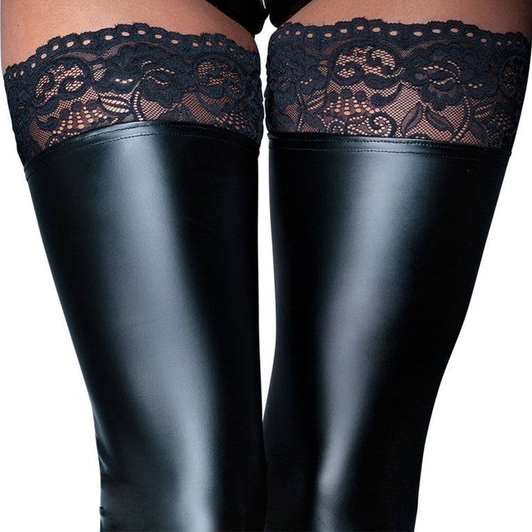 Black Lace Top Footless Stockings by Noir Handmade.