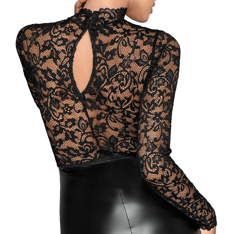 Black Lace and Wet Look Pencil Dress.
