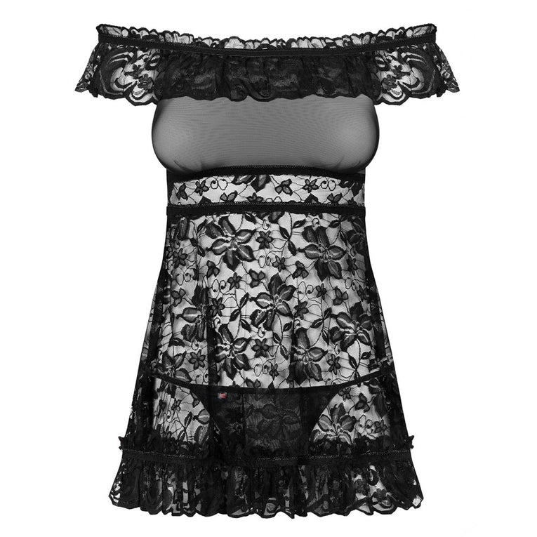 Black Lace Babydoll with Matching Thong Set