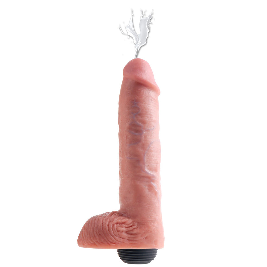 Squirting King Cock 11 Dildo with Balls in Flesh Tone.