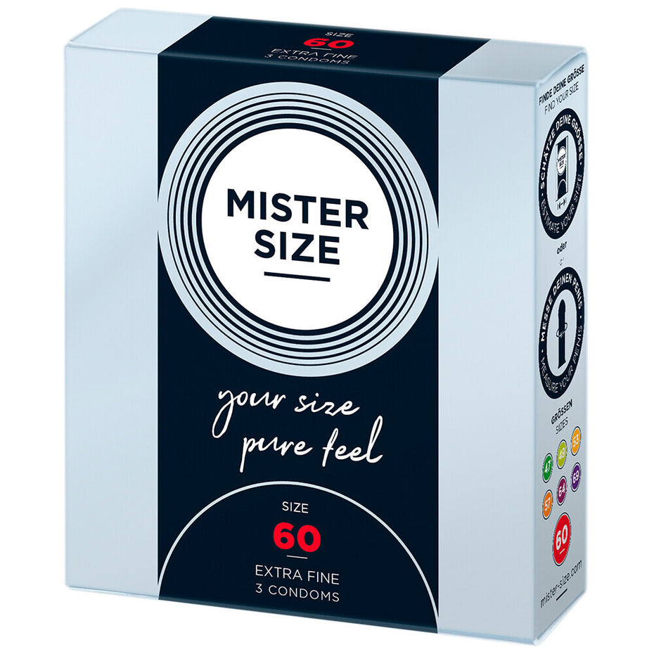 3-Pack Mister Size Pure Feel Condoms - 60mm Size.