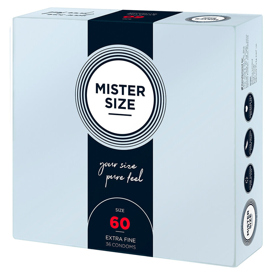 36-Pack Mister Size Pure Feel Condoms (60mm) for Perfect Fit.
