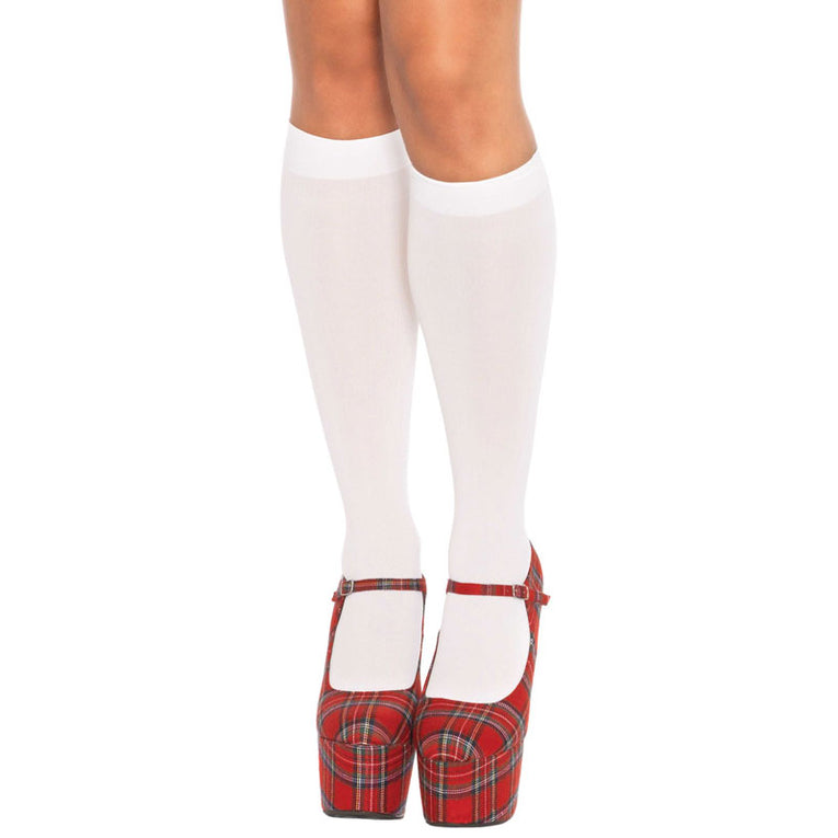 White Nylon Knee Highs by Leg Avenue for UK Size 8-14