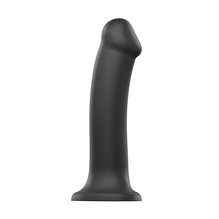 Black bendable medium dildo with dual density silicone by Strap On Me.