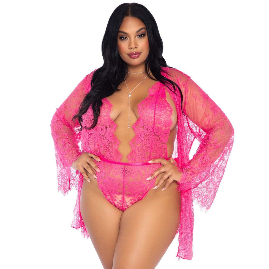 Floral Lace Teddy and Robe Set by Leg Avenue