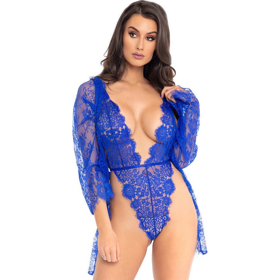 Floral Lace Teddy and Robe Set by Leg Avenue.