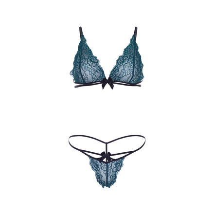 Teal Lace Bralette and String Panty Set by Leg Avenue.