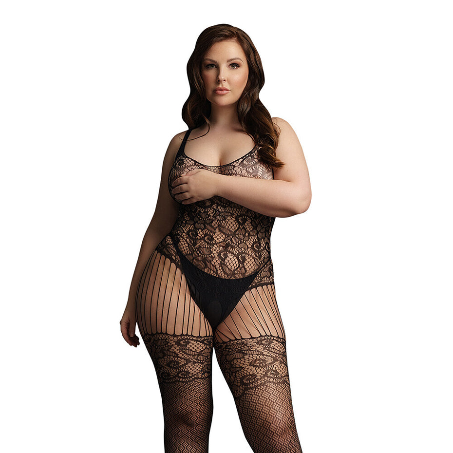 Black Lace and Fishnet UK 14-20 Bodystocking by Le Desir.