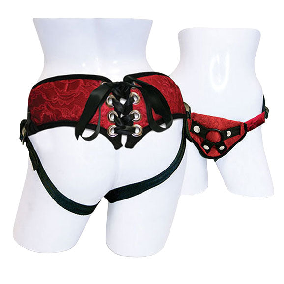 Red Lace Satin Strap-On by SportSheets.