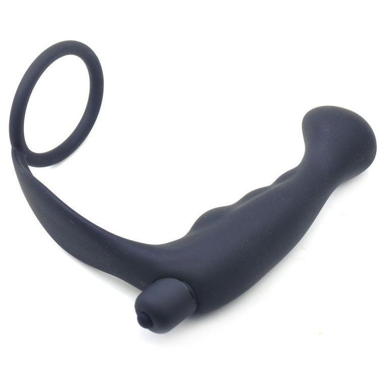 Cock Ring & Anal Plug Vibe in Black Silicone
