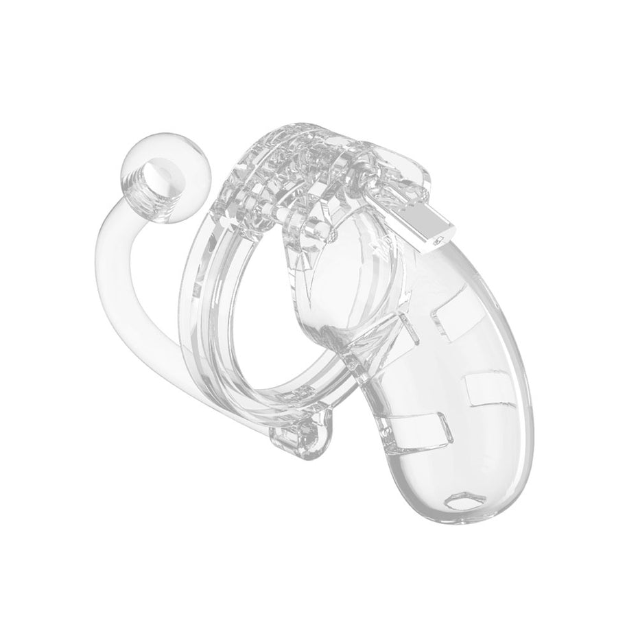 Clear Chastity Cage with Anal Plug for Men - 3.5