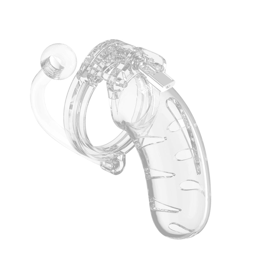Clear Chastity Cage with Anal Plug for Men - 4.5 inches