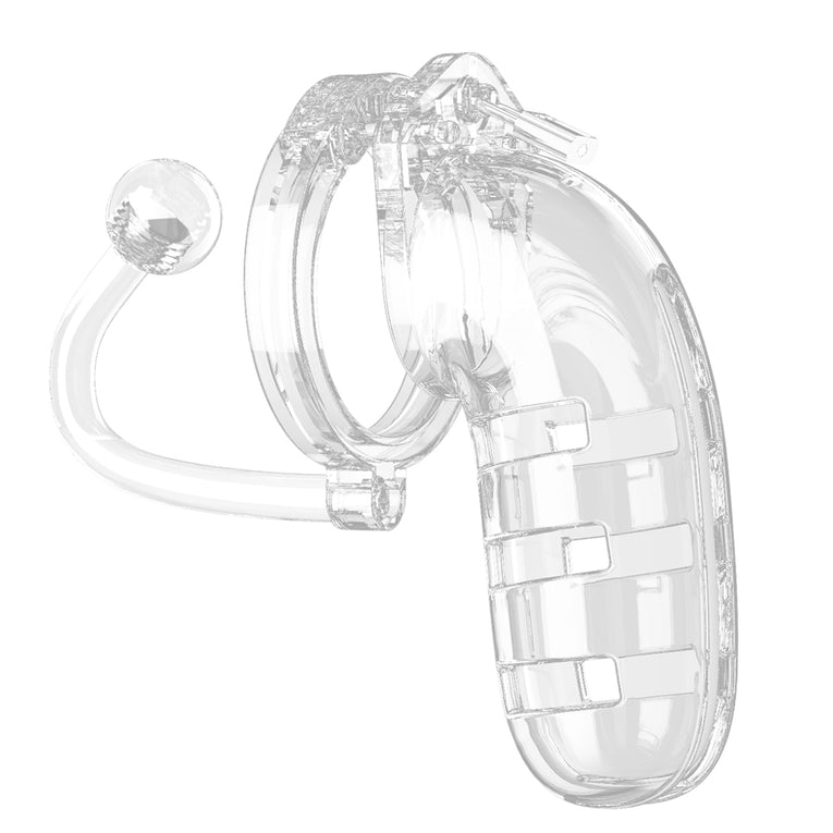 Clear Chastity Cage with Anal Plug for Men - 5.5 inches