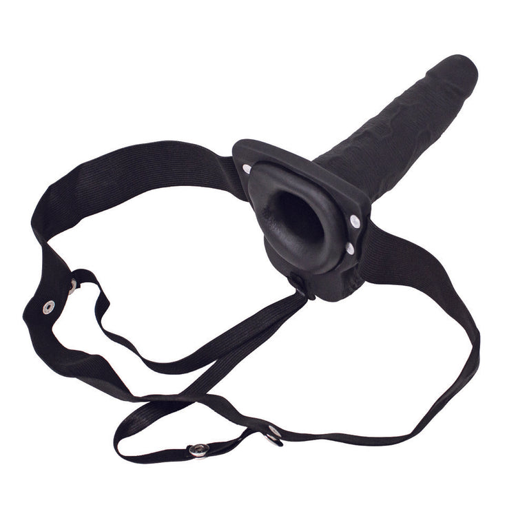 Vibrating Hollow Strap-On for Erection Assistance, 6 inch Black