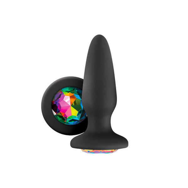 Black Sparkly Silicone Butt Plug with Rainbow Gem.