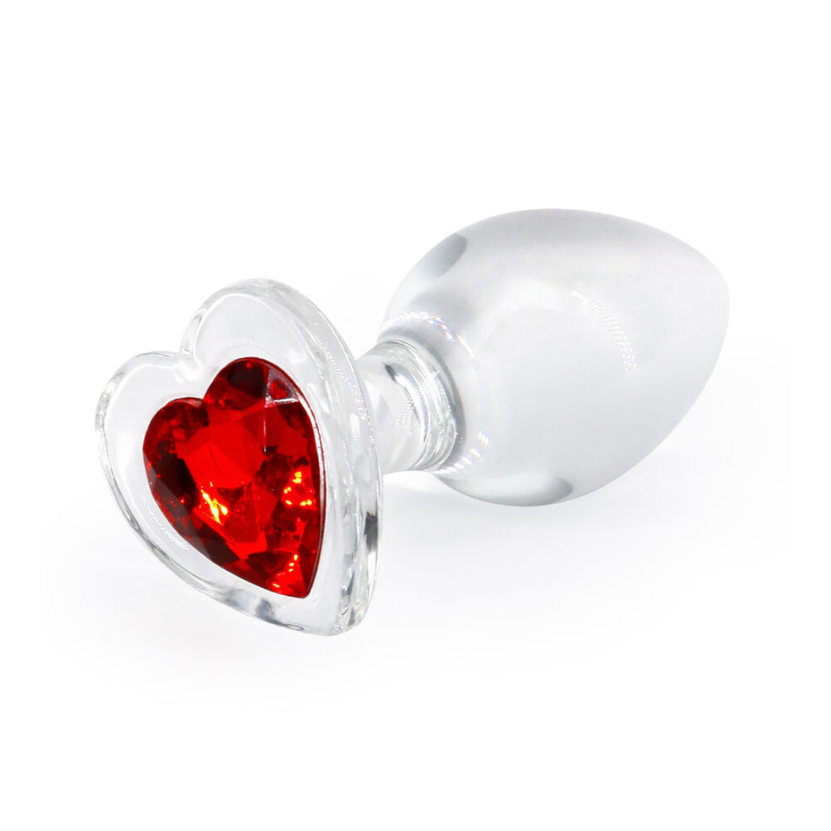 Medium Glass Heart Butt Plug with Crystal Detail