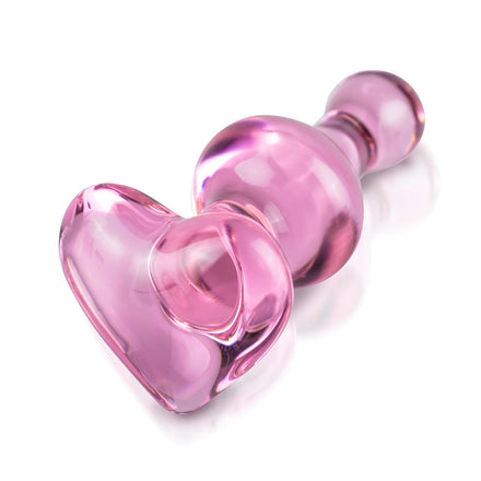 Icicles No.75 Heart Glass Butt Plug in Pink.