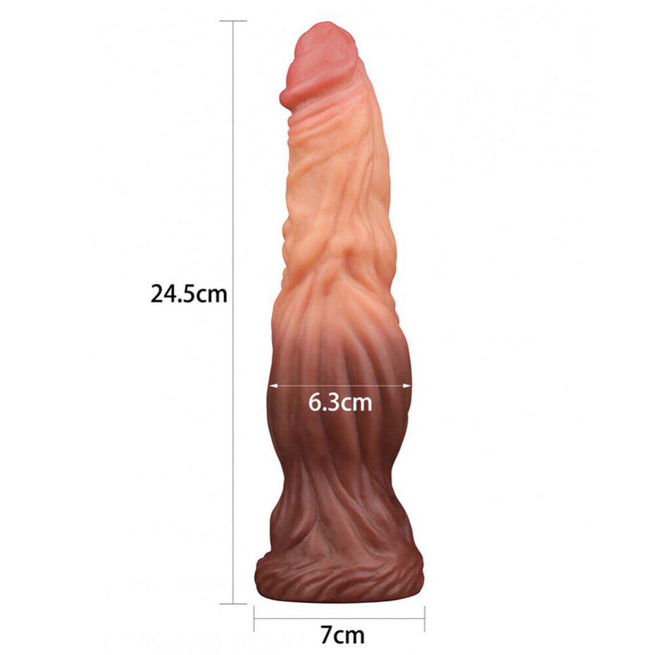 Silicone Dual-Layered Flesh Brown Dildo - 9.5 Inches.