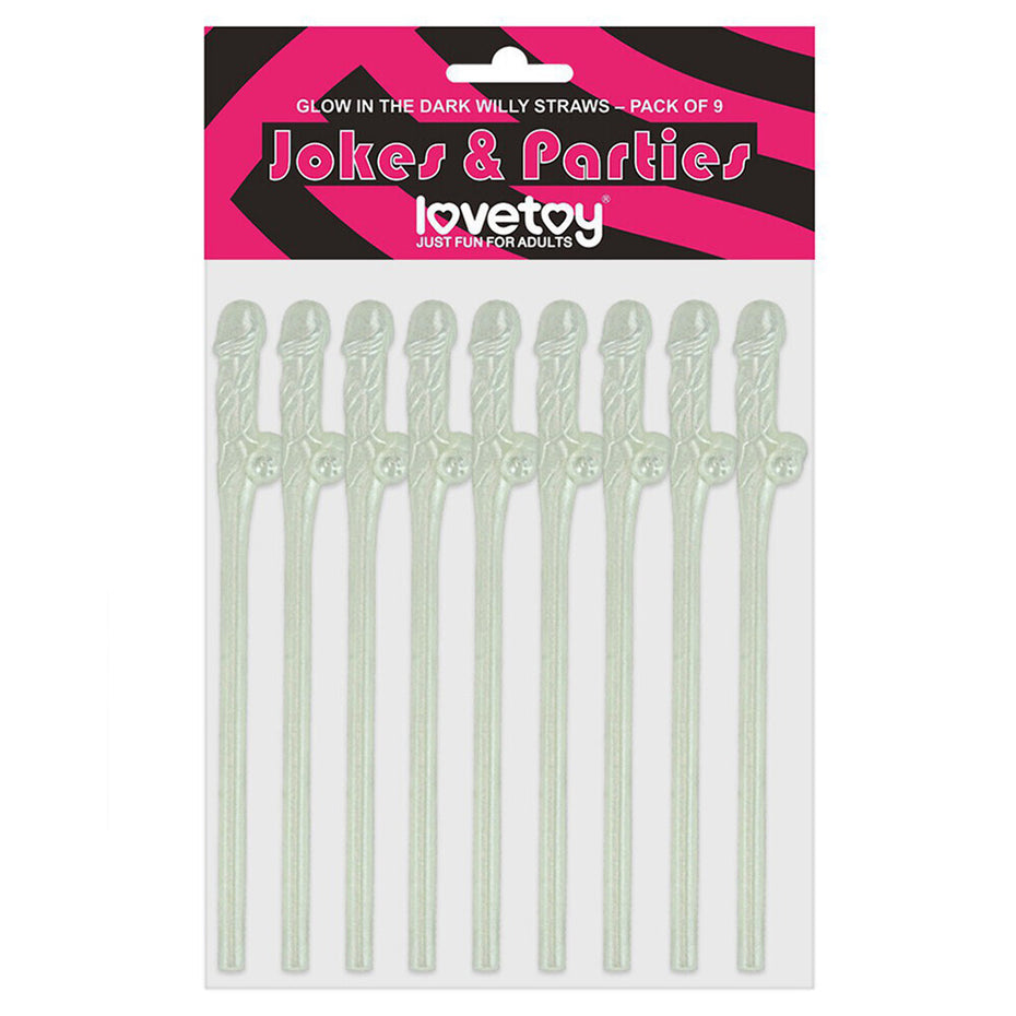 Pack of 9 Glow-In-The-Dark Willy Straws by Lovetoy