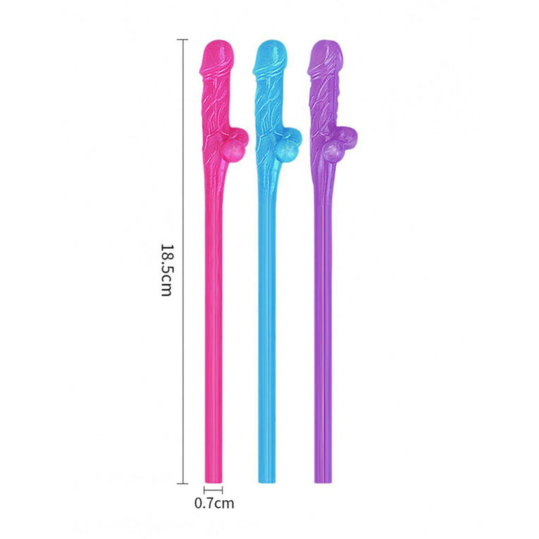 9 Pack of Penis Straws in Blue, Pink, and Purple