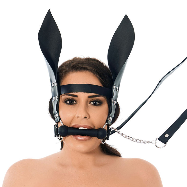 Equestrian Mouth Gag Set With Ears and Reins.