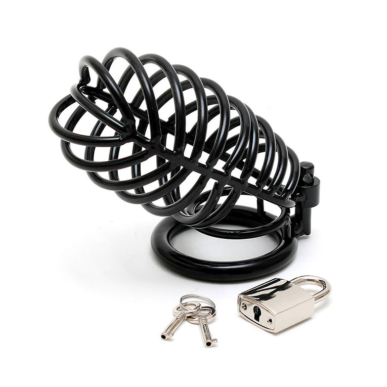 Male Chastity Device with Lock in Black Metal