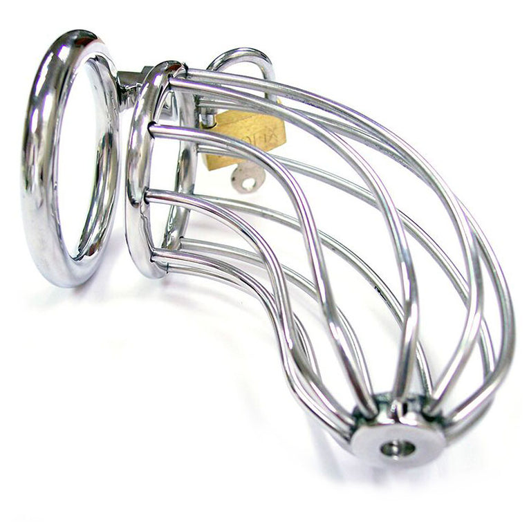 Stainless Steel Chastity Cage with Padlock - Rouge