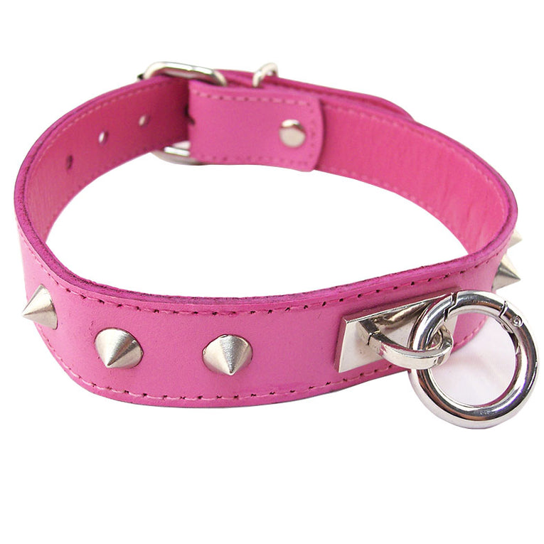 Pink Studded Collar with ORing by Rouge Garments.