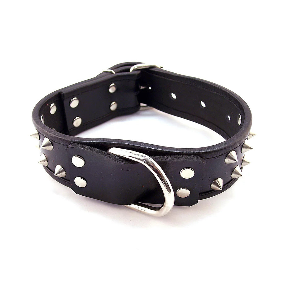 Studded Black Leather Collar by Rouge Garments.