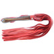 Red Leather Flogger with Wooden Handle by Rouge Garments.