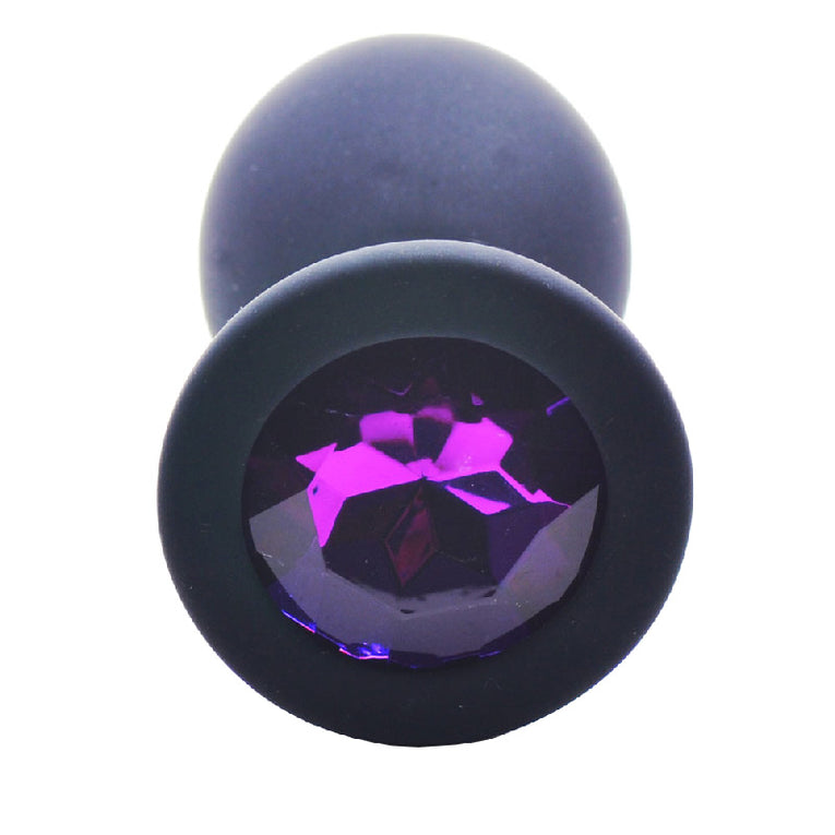 Black Silicone Butt Plug with Jewels, Large Size.