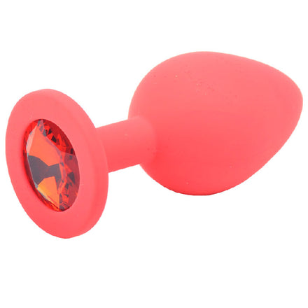 Red Silicone Butt Plug with Jewelled Medium Size.