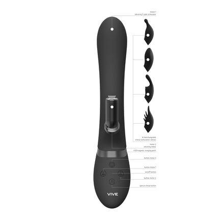 Black Interchangeable Rabbit Vibrator with Double Action by Vive Chou.