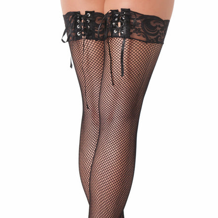 Lace-topped Black Fishnet Stockings.