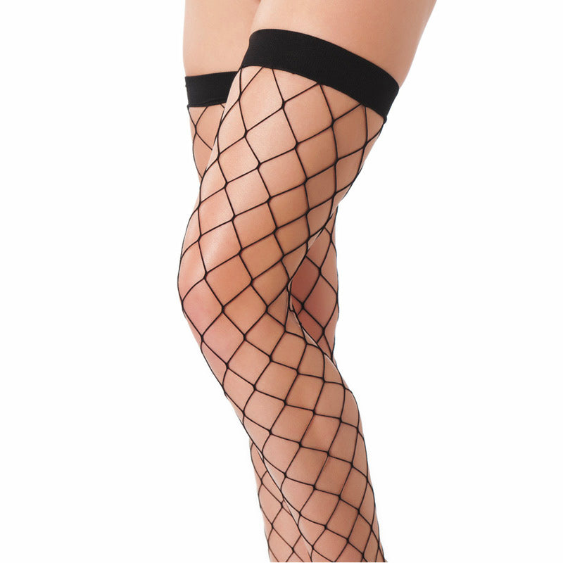 Fishnet stockings in black.
